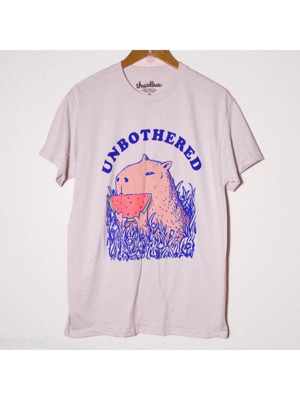 Threadless Capybara Eating Watermelon Unbothered Novelty Graphic Tee Size M